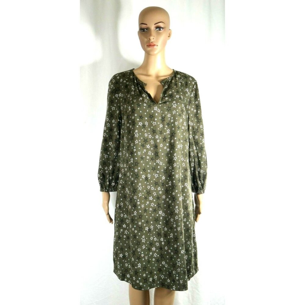 BODEN Olive Green Vibrant Night Sky Star Print Shift Dress Womens Size 10 R New